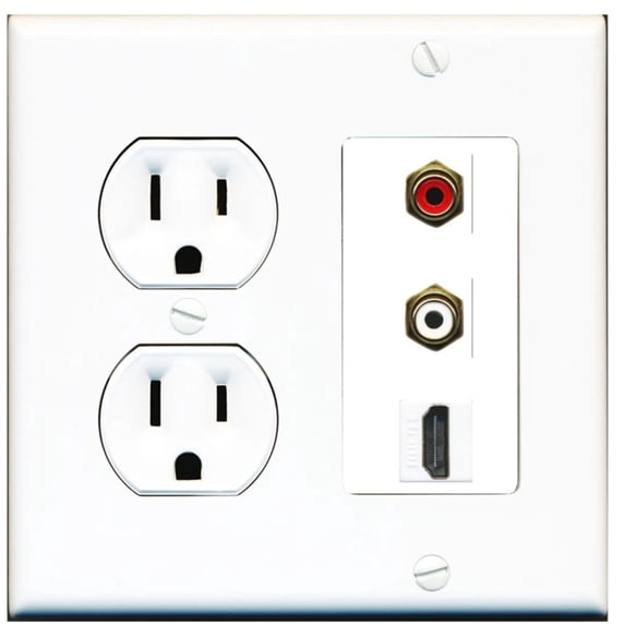 Ultra Spec Cables 2 Port RCA Stereo HDMI F F Wall Plate w/Round Power Outlet