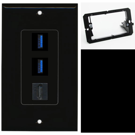 Ultra Spec Cables 2 Port USB 3.0 A-A HDMI Wall Plate Black w/Mounting Bracket