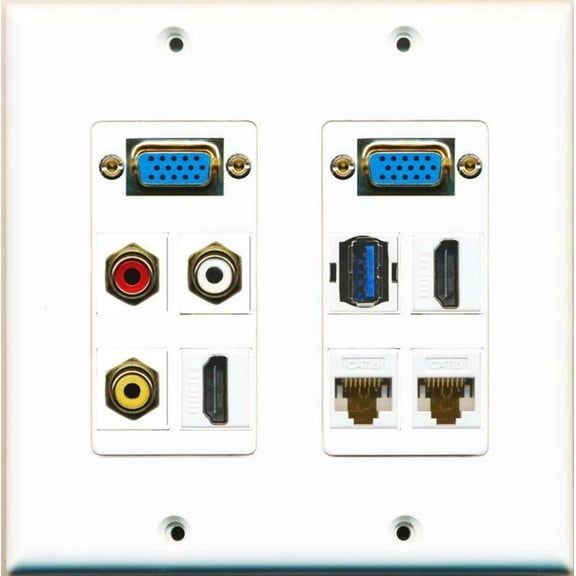Ultra Spec Cables 2 SVGA 3 RCA Red/White/Yellow 2 HDMI 2 Cat6 USB 3.0 Wall Plate
