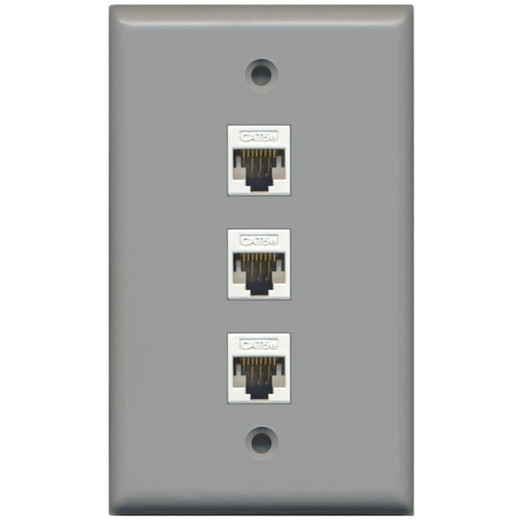 Ultra Spec Cables 3 Port Cat5e Ethernet RJ45 Wall Plate Gray w/White Jacks