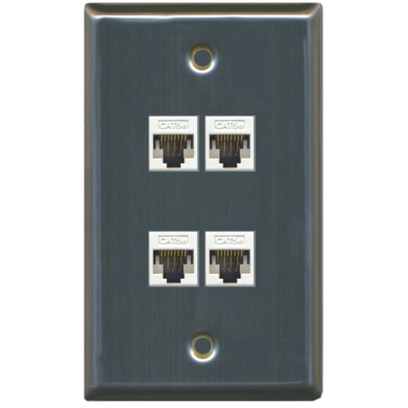 Ultra Spec Cables 4 Port Cat5e Ethernet RJ45 Wall Plate Stainless Steel