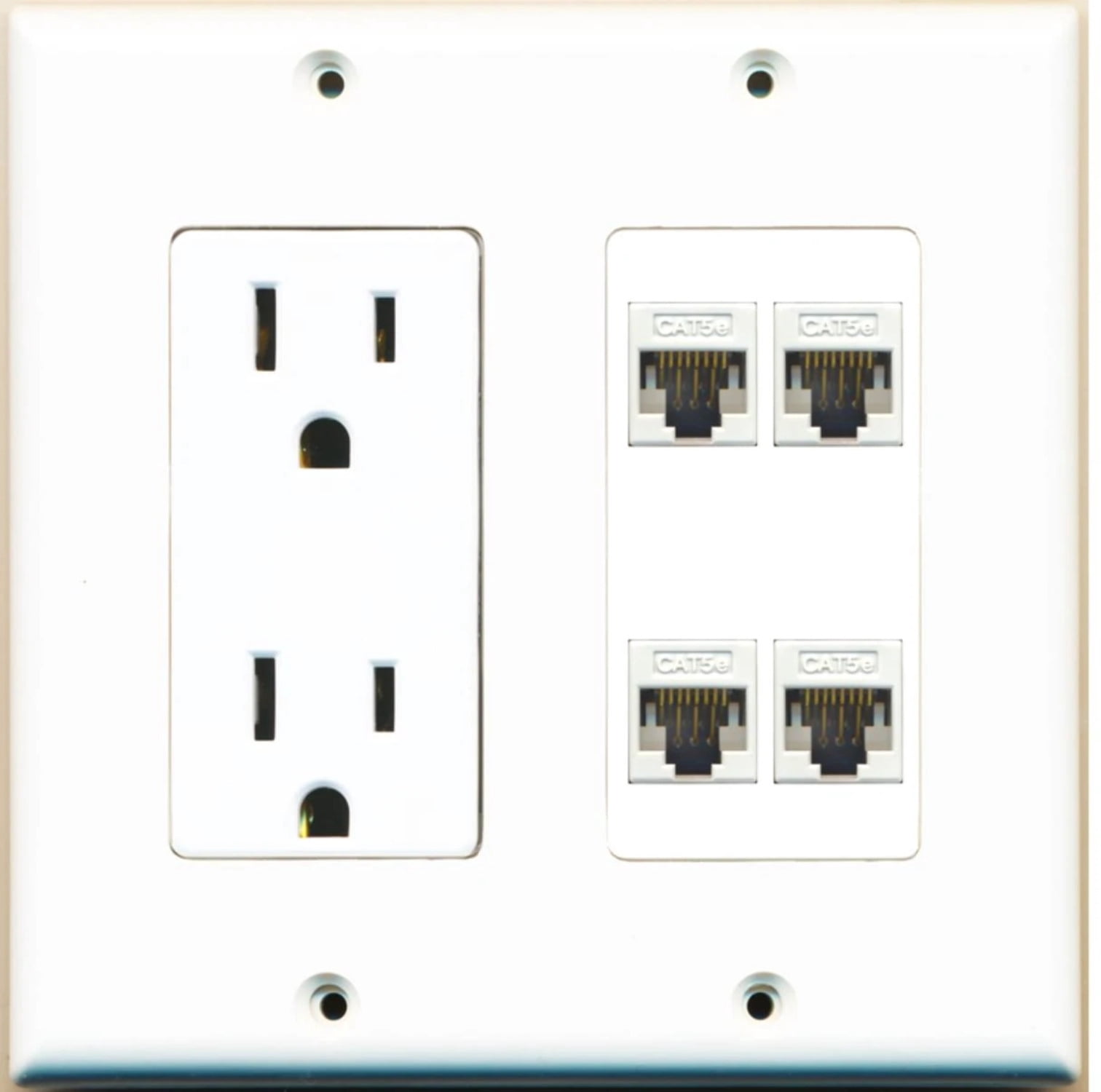 Ultra Spec Cables 4 Port Cat5e Ethernet RJ45 Wall Plate w/Power Outlet ...