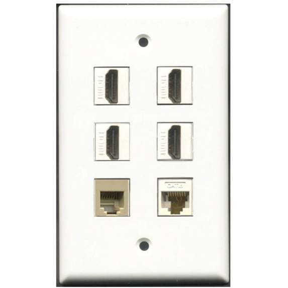Ultra Spec Cables 4 Port HDMI 1 Phone RJ11 RJ12 Beige 1 Cat6 Ethernet Wall Plate