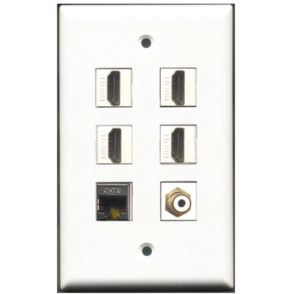 Ultra Spec Cables 4 Port HDMI 1 RCA 1 Shielded Cat6 Ethernet Wall Plate