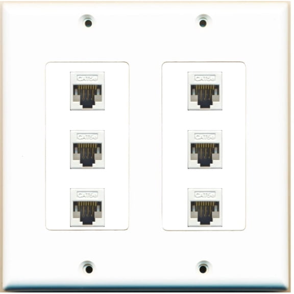 Ultra Spec Cables 6 Port Cat5e Ethernet F/F Wall Plate 2 Gang
