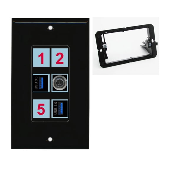 Ultra Spec Cables 6 Port Custom Keystone Wall Plate Black w/Mounting Bracket