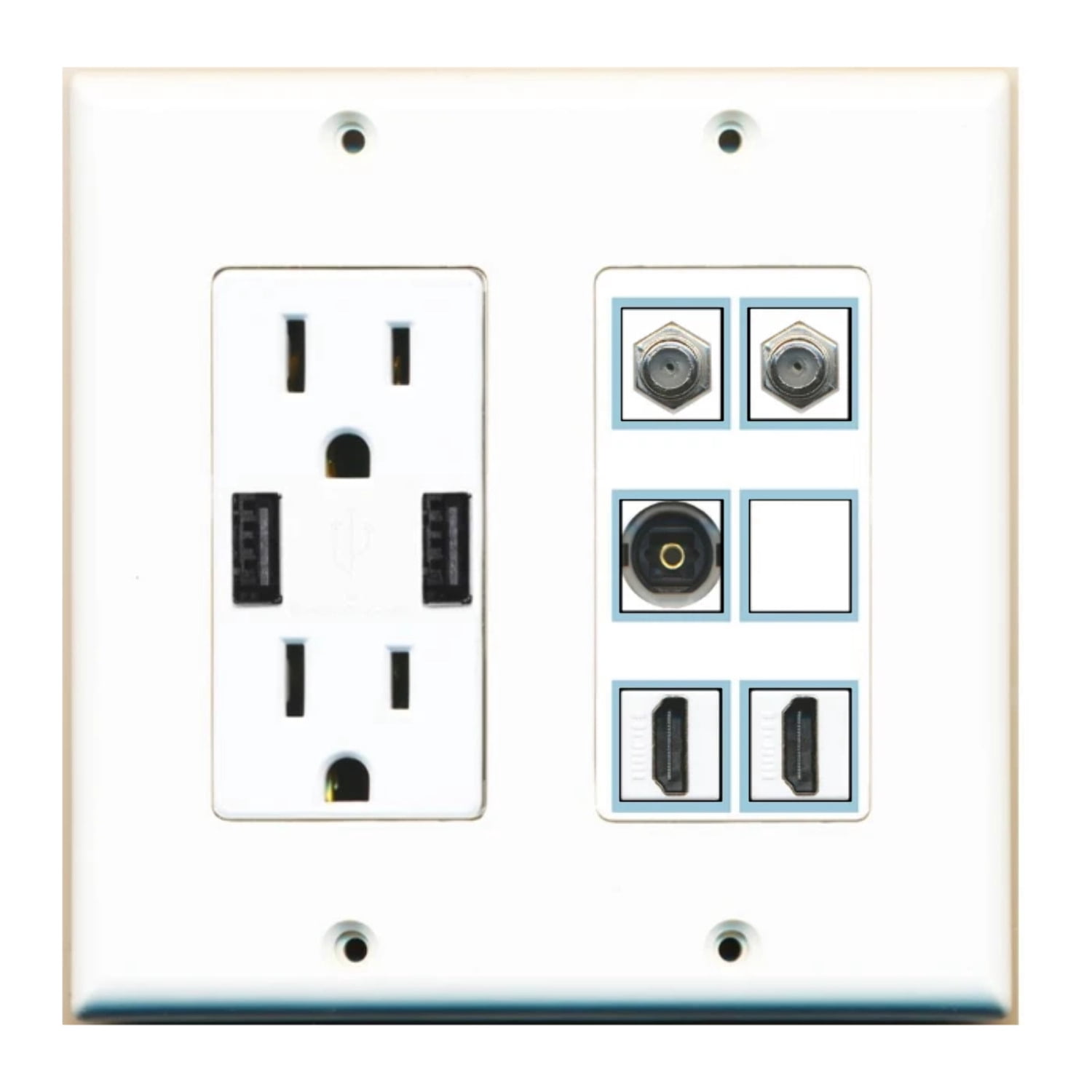 Ultra Spec Cables 6 Port Custom Keystone Wall Plate w/2 USB Charger ...