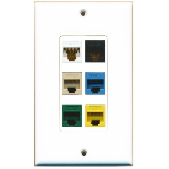 Ultra Spec Cables - 6 Port Decorative Cat6 Mixed Colors Wall Plate