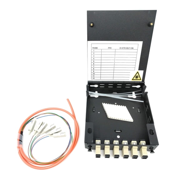 Ultra Spec Cables 6 Port Wall Mount Fiber Enclosure with Splicing Module Multimode OM1 Simplex SC-UPC Kit (includes a 1 Meter 6 Strand SC-UPC MM Pigtail and 6 Port SC-UPC Simplex LGX Loaded Panel)