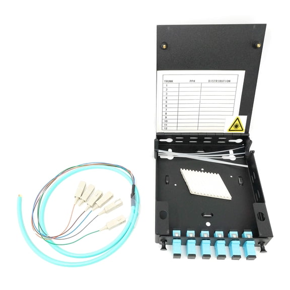 Ultra Spec Cables 6 Port Wall Mount Fiber Enclosure with Splicing Module Multimode OM3 Simplex SC-UPC Kit (includes a 1 Meter 6 Strand SC-UPC OM3 Pigtail and 6 Port SC-UPC Simplex LGX Loaded Panel)