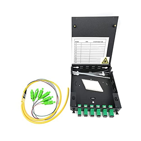 Ultra Spec Cables 6 Port Wall Mount Fiber Enclosure with Splicing Module Singlemode Simplex SC-APC Kit (includes a 1 Meter 6 Strand SC-APC SM Pigtail and 6 Port SC-APC Simplex LGX Loaded Panel)