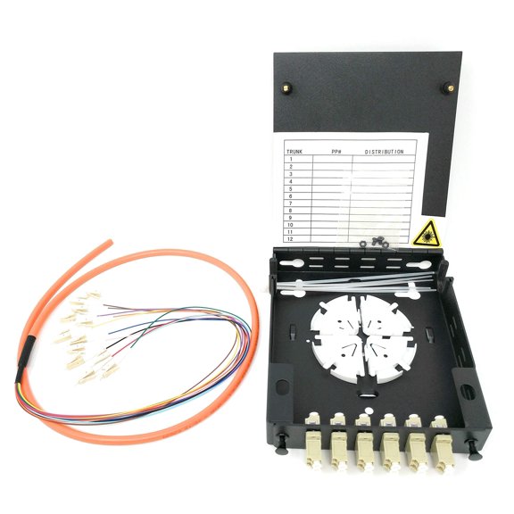 Ultra Spec Cables 6 Port Wall Mount Fiber Enclosure with Spool Multimode OM1 Simplex LC-UPC Kit (Includes a 1 Meter 12 Strand LC-UPC MM Pigtail and 6 Port LC-UPC Duplex LGX Loaded Panel for Splice