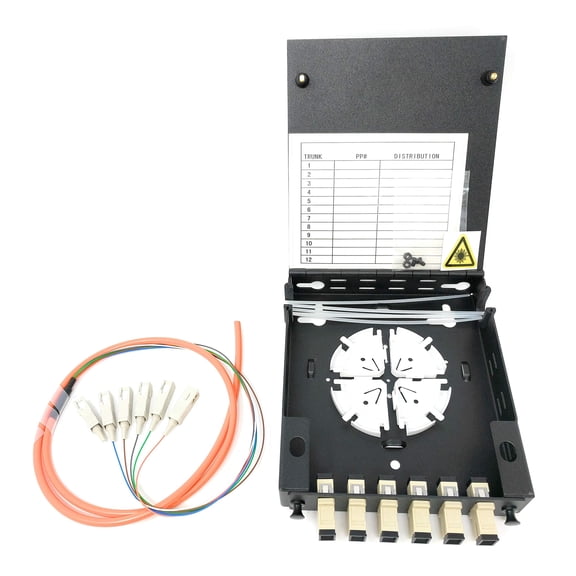 Ultra Spec Cables 6 Port Wall Mount Fiber Enclosure with Spool Multimode OM1 Simplex SC-UPC Kit (Includes a 1 Meter 6 Strand SC-UPC MM Pigtail and 6 Port SC-UPC Simplex LGX Loaded Panel for Splice