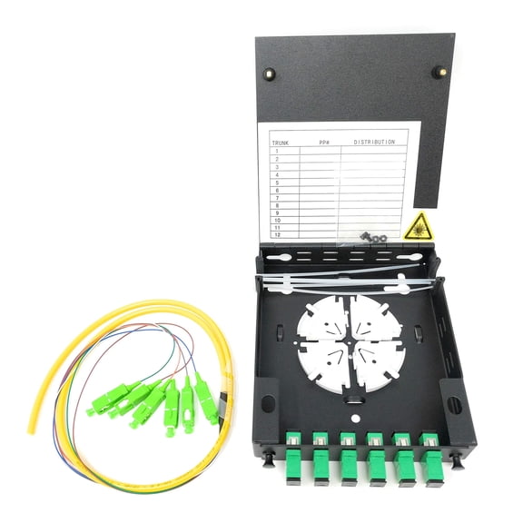 Ultra Spec Cables 6 Port Wall Mount Fiber Enclosure with Spool Singlemode Simplex SC-APC Kit (Includes a 1 Meter 6 Strand SC-APC SM Pigtail and 6 Port SC-APC Simplex LGX Loaded Panel for Splice