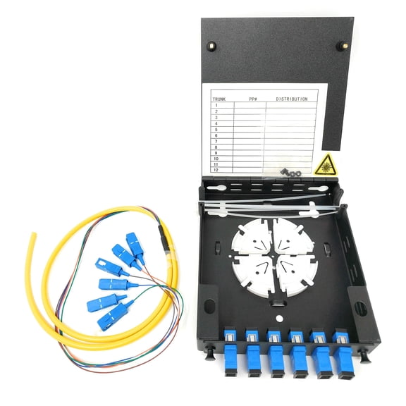 Ultra Spec Cables 6 Port Wall Mount Fiber Enclosure with Spool Singlemode Simplex SC-UPC Kit (Includes a 1 Meter 6 Strand SC-UPC SM Pigtail and 6 Port SC-UPC Simplex LGX Loaded Panel for Splice