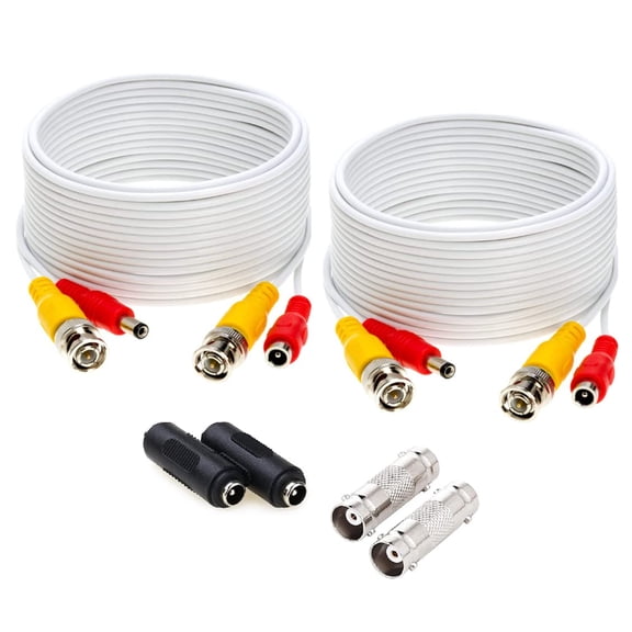 Ultra Spec Cables BNC Video and Power Security Camera 2-in-1 Cable for CCTV Camera DVR Security System Includes 2 x BNC and DC Power F/F Adapters (2 Pack) Choose Length