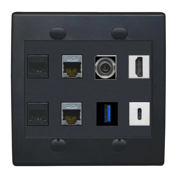 Ultra Spec Cables Black Custom Wall Plate with up to 8 Keystone Ports