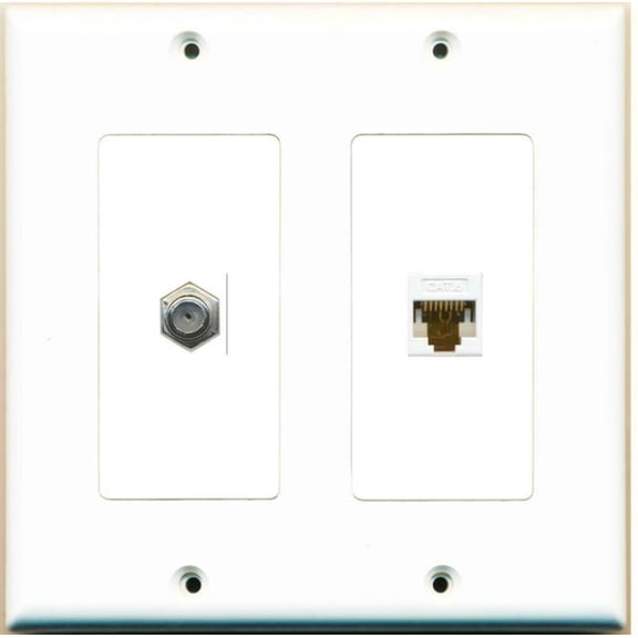 Ultra Spec Cables CAT6 Ethernet F/F and COAX Cable TV 2 Gang Port Jack Wall Plate
