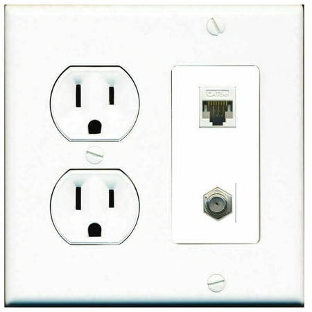 Ultra Spec Cables Custom 15 Amp Round Power Outlet Coax Cat5e Wall Plate