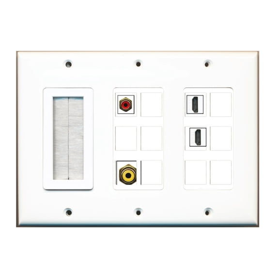 Ultra Spec Cables Custom Brush Wall Plate White with up to 12 Keystone Ports