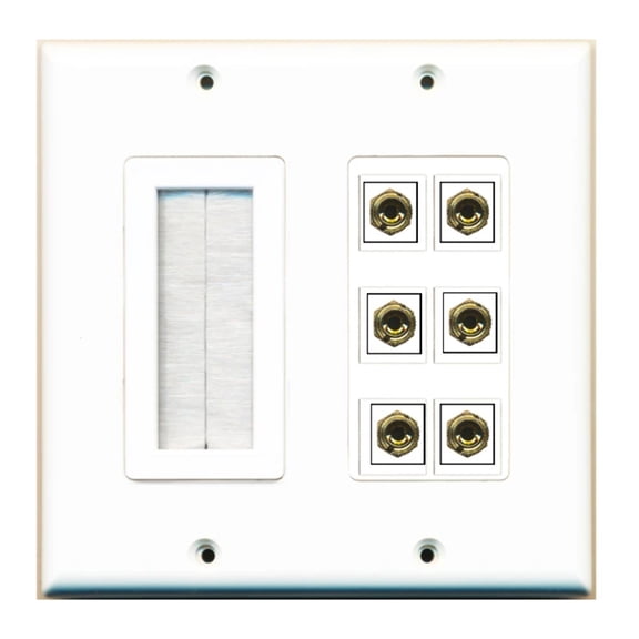 Ultra Spec Cables Custom Brush Wall Plate White with up to 6 Keystone Ports