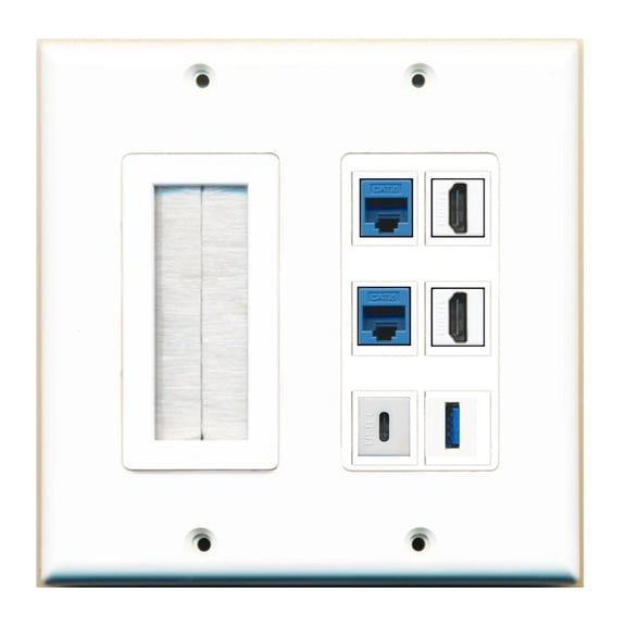 Ultra Spec Cables Custom Brush Wall Plate White with up to 6 Keystone Ports