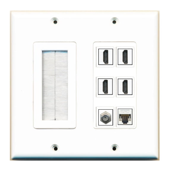Ultra Spec Cables Custom Brush Wall Plate White with up to 6 Keystone Ports