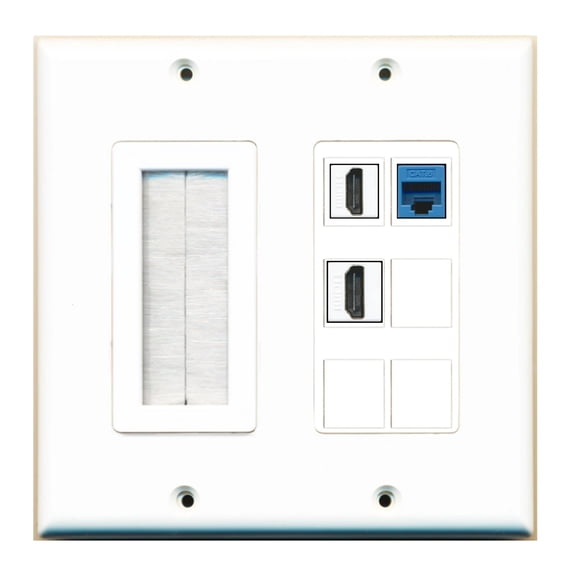 Ultra Spec Cables Custom Brush Wall Plate White with up to 6 Keystone Ports