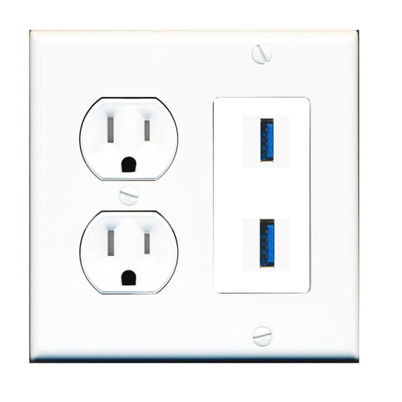 Ultra Spec Cables Custom Tamper Resistant Round Outlet Wall Plate White with 2 Keystone Ports