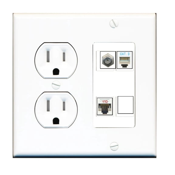Ultra Spec Cables Custom Tamper Resistant Round Outlet Wall Plate White with 4 Keystone Ports