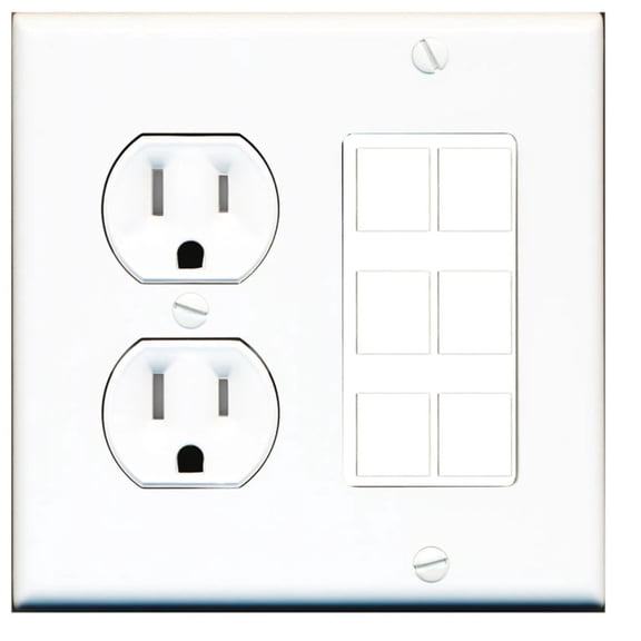 Ultra Spec Cables Custom Tamper Resistant Round Outlet Wall Plate White with 6 Keystone Ports