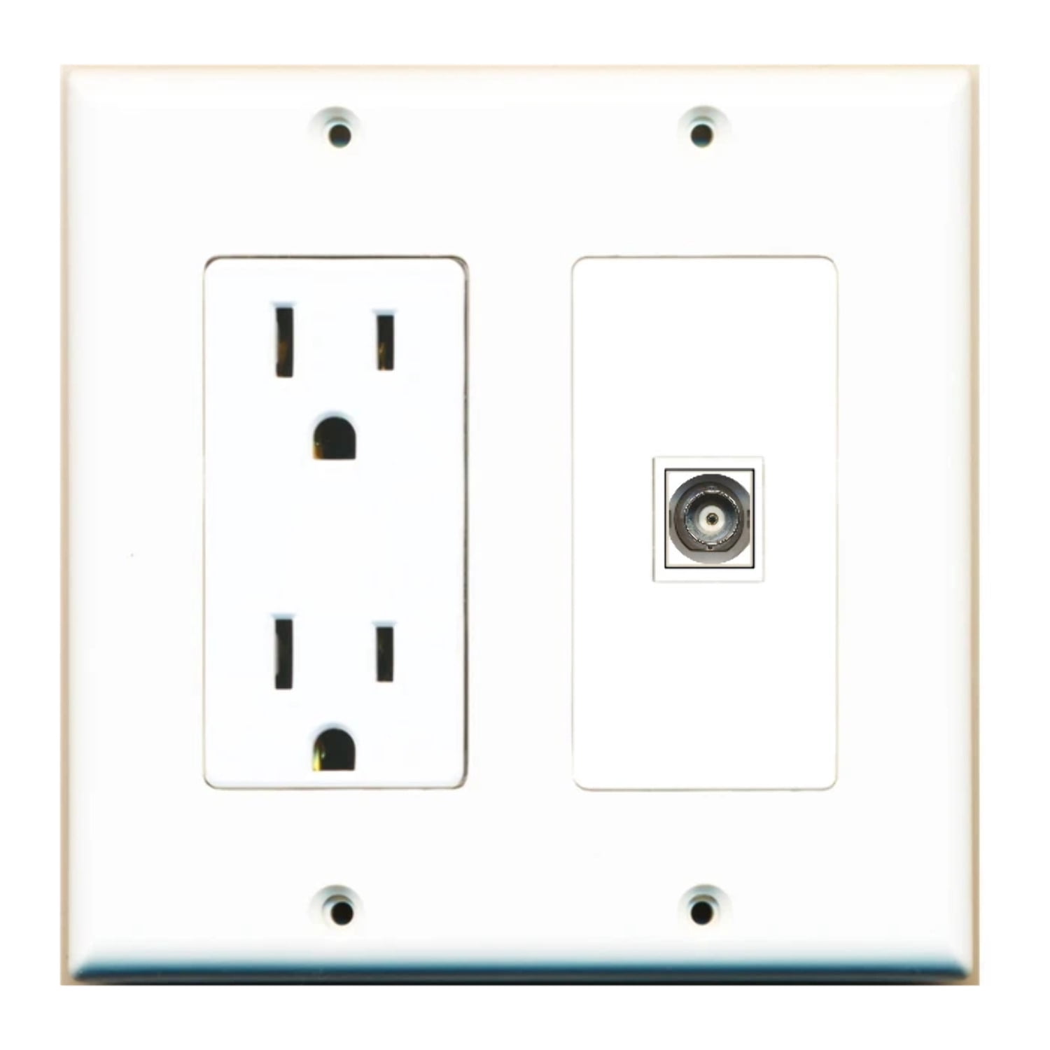 Ultra Spec Cables Custom Wall Plate 15 Amp Power Outlet White with 1 Keystone Port - Choose your own Port