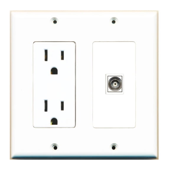 Ultra Spec Cables Custom Wall Plate 15 Amp Power Outlet White with 1 Keystone Port - Choose your own Port