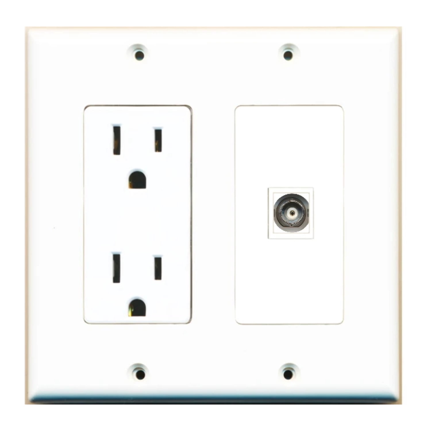 Ultra Spec Cables Custom Wall Plate 15 Amp Power Outlet White with 1 Keystone Port - Choose your own Port