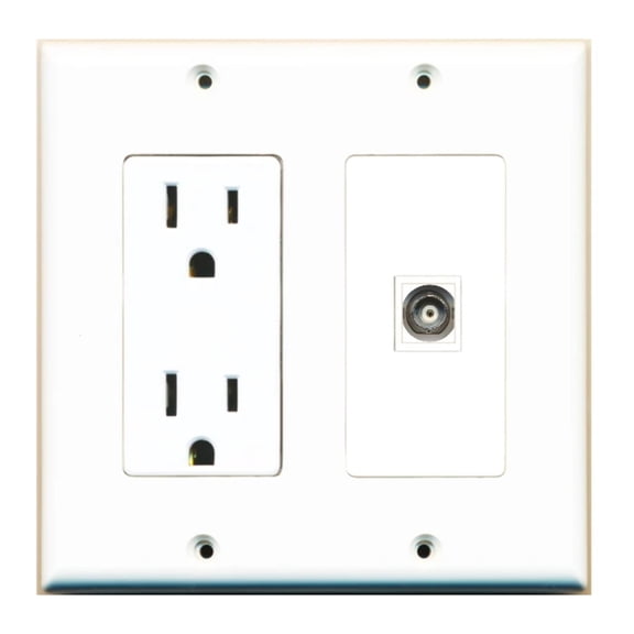 Ultra Spec Cables Custom Wall Plate 15 Amp Power Outlet White with 1 Keystone Port - Choose your own Port