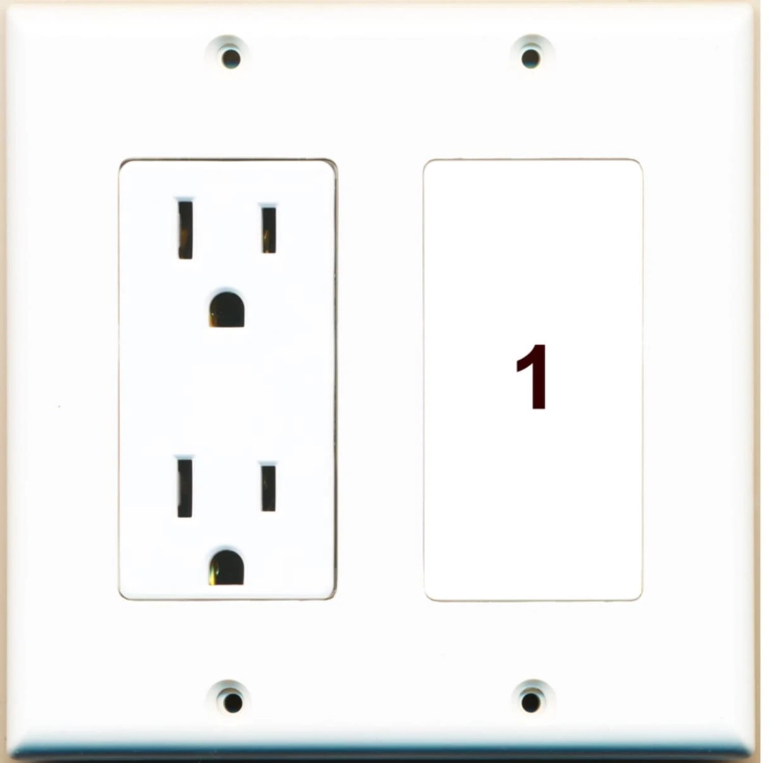 Ultra Spec Cables Custom Wall Plate 15 Amp Power Outlet White with 1 Keystone Port - Choose your own Port