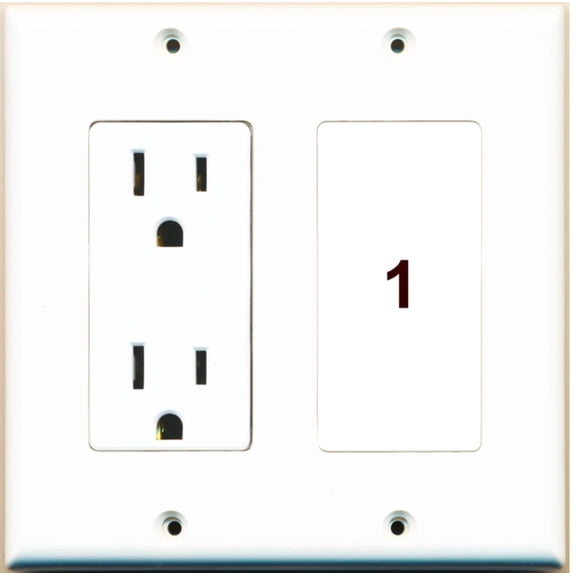 Ultra Spec Cables Custom Wall Plate 15 Amp Power Outlet White with 1 Keystone Port - Choose your own Port