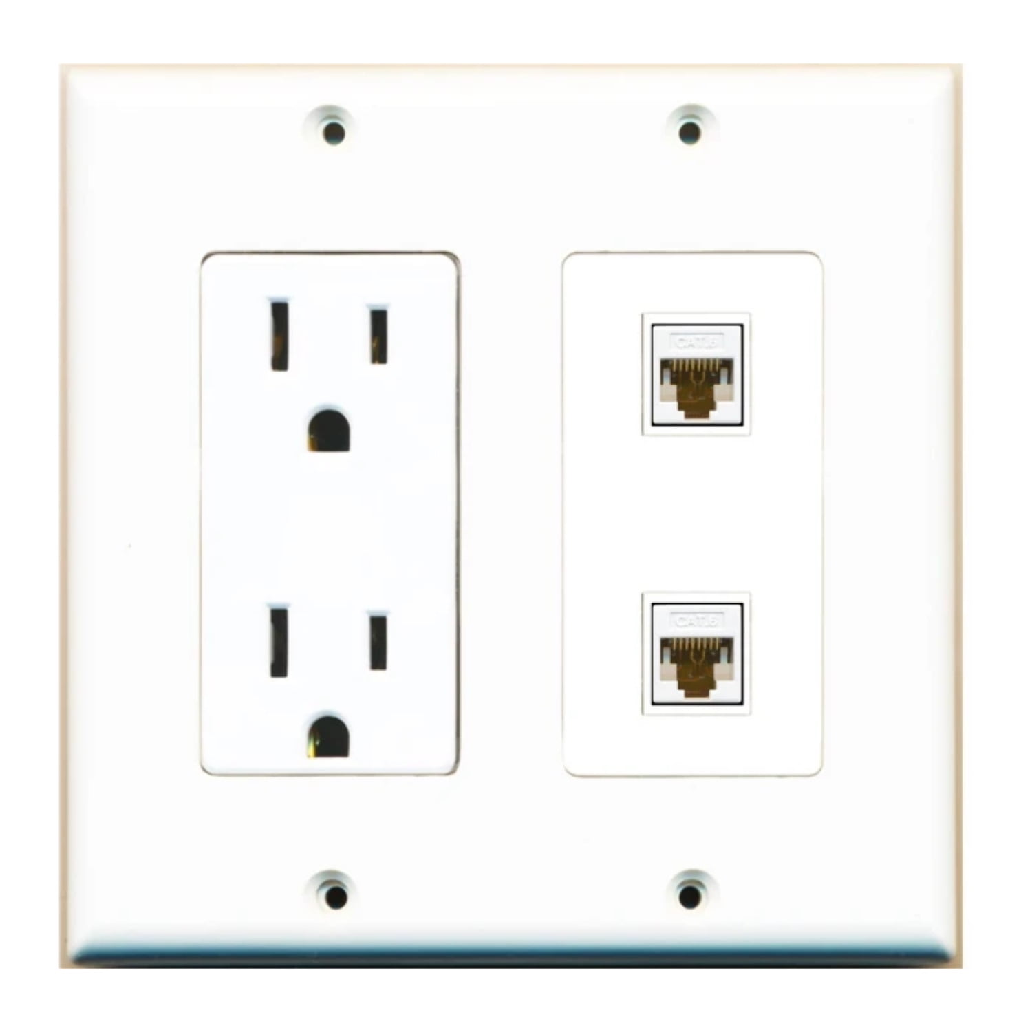 Ultra Spec Cables Custom Wall Plate 15 Amp Power Outlet White with up to 2 Keystone Ports