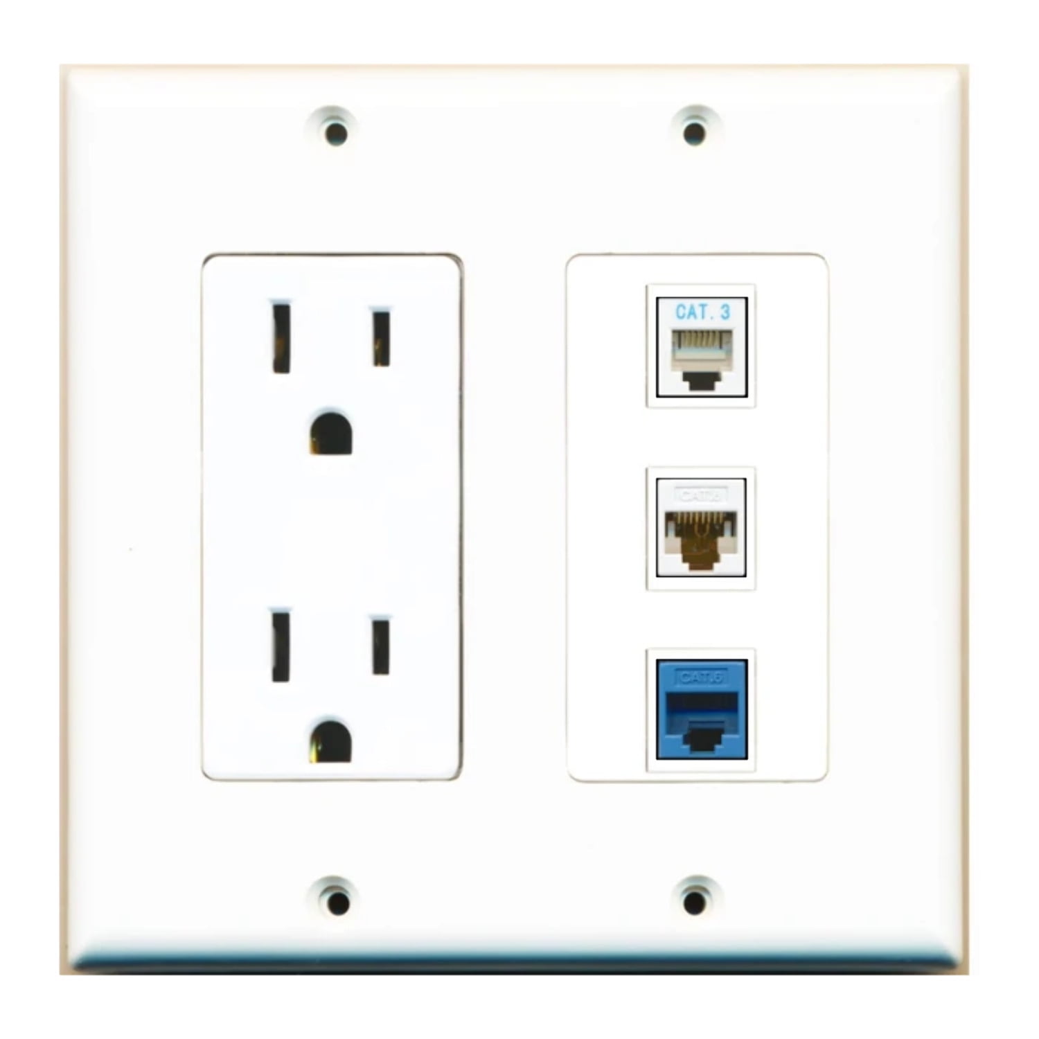 Ultra Spec Cables Custom Wall Plate 15 Amp Power Outlet White with up to 3 Keystone Ports
