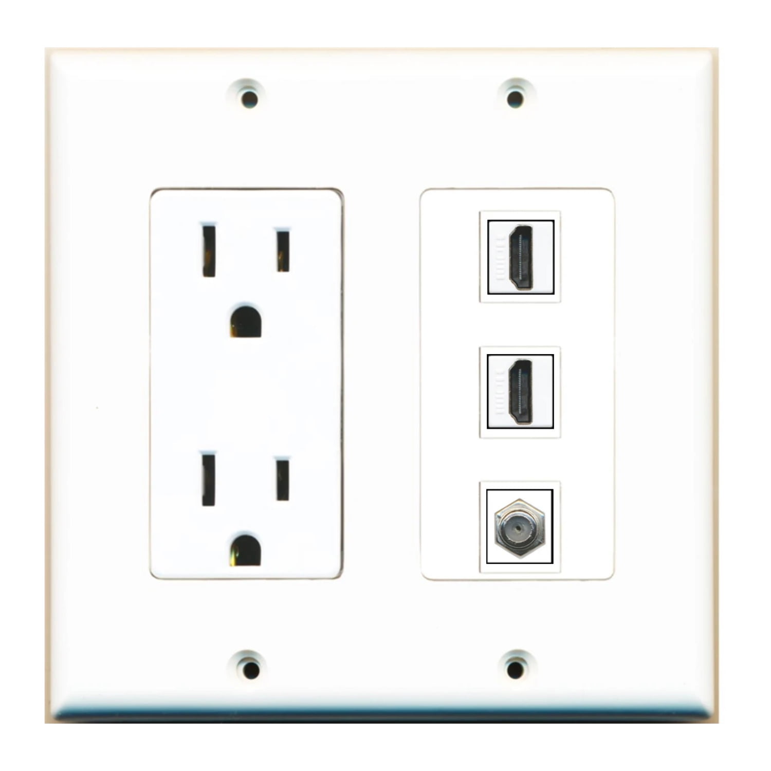 Ultra Spec Cables Custom Wall Plate 15 Amp Power Outlet White with up to 3 Keystone Ports