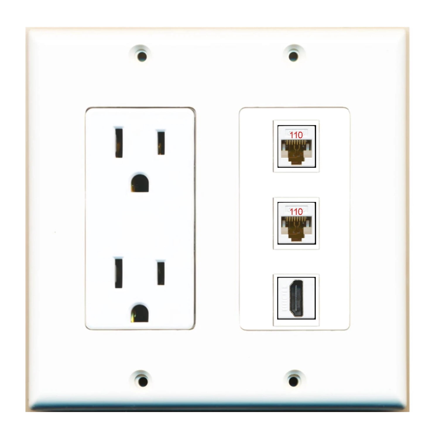 Ultra Spec Cables Custom Wall Plate 15 Amp Power Outlet White with up to 3 Keystone Ports