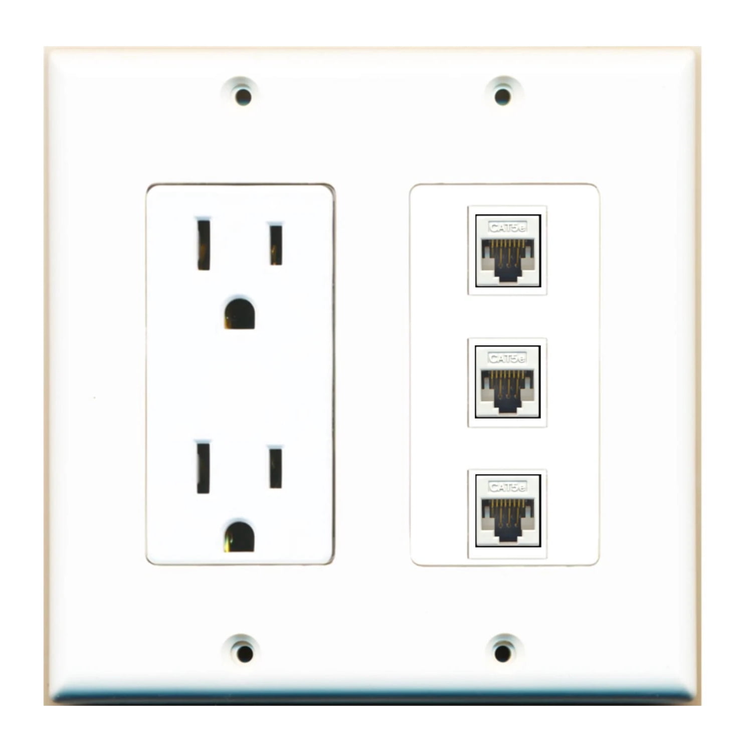 Ultra Spec Cables Custom Wall Plate 15 Amp Power Outlet White with up to 3 Keystone Ports