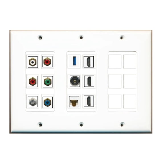 Ultra Spec Cables Custom Wall Plate White with up to 18 Keystone Ports