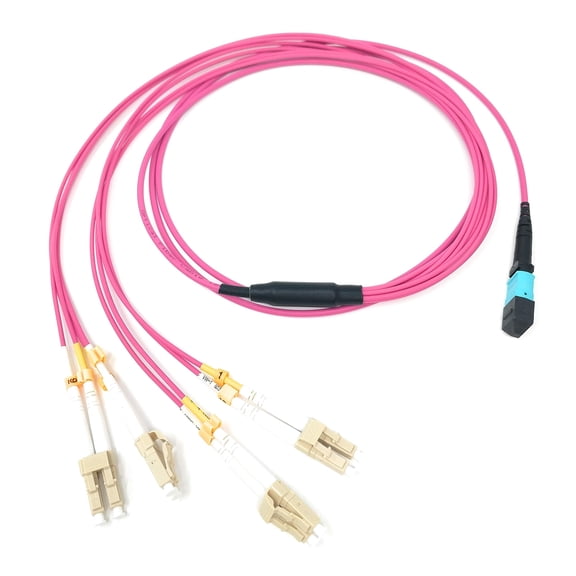 Ultra Spec Cables Multimode OM4 8 Fiber MPO Female to 4 x LC-UPC Duplex Type B Breakout Cable, 2 Meter