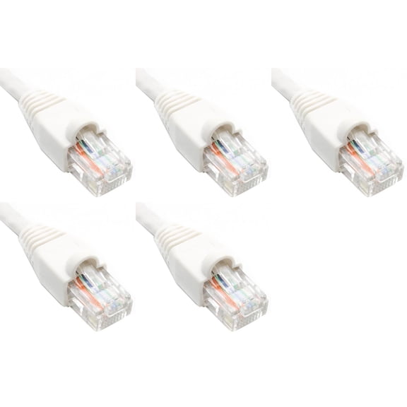 Ultra Spec Cables Pack of 5 - White 2FT Cat6 Ethernet Network Cable LAN Internet Patch Cord RJ45 Gigabit
