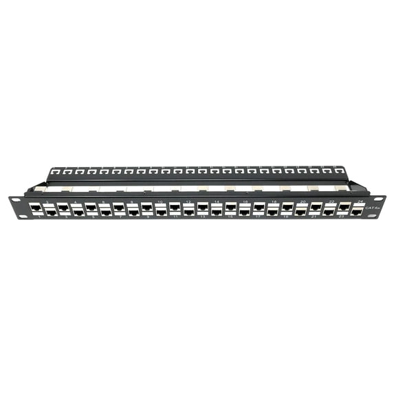 Ultra Spec - Premium 1U 24 Port Cat6A Mini Shielded Patch Panel Pro RJ45 110 Network No Rust, Durable (RJ45 Straight) with Cable Management Bar