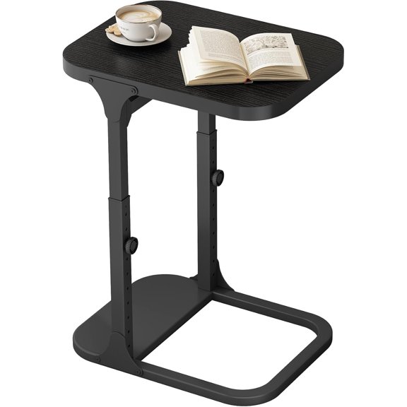 Ultra Stable & Durable End Table, Ajustable Height C Shaped Side Table for Couch, Sofa Side Table with Thickened Metal Frame for Living Room, Bedroom, Rustic