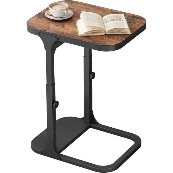 Ultra Stable & Durable End Table, Ajustable Height C Shaped Side Table for Couch, Sofa with Thickened Metal Frame Living Room, Bedroom, Rustic