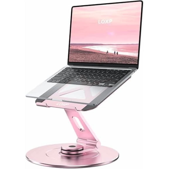 Ultra-Stable Swivel Laptop Stand for Desk, 300% Larger Base Stability, Military-Grade Aluminum, Height Adjustable Stylish Laptop Stand for Women, Suitable for 10"-17.3" Laptops Rose Gold
