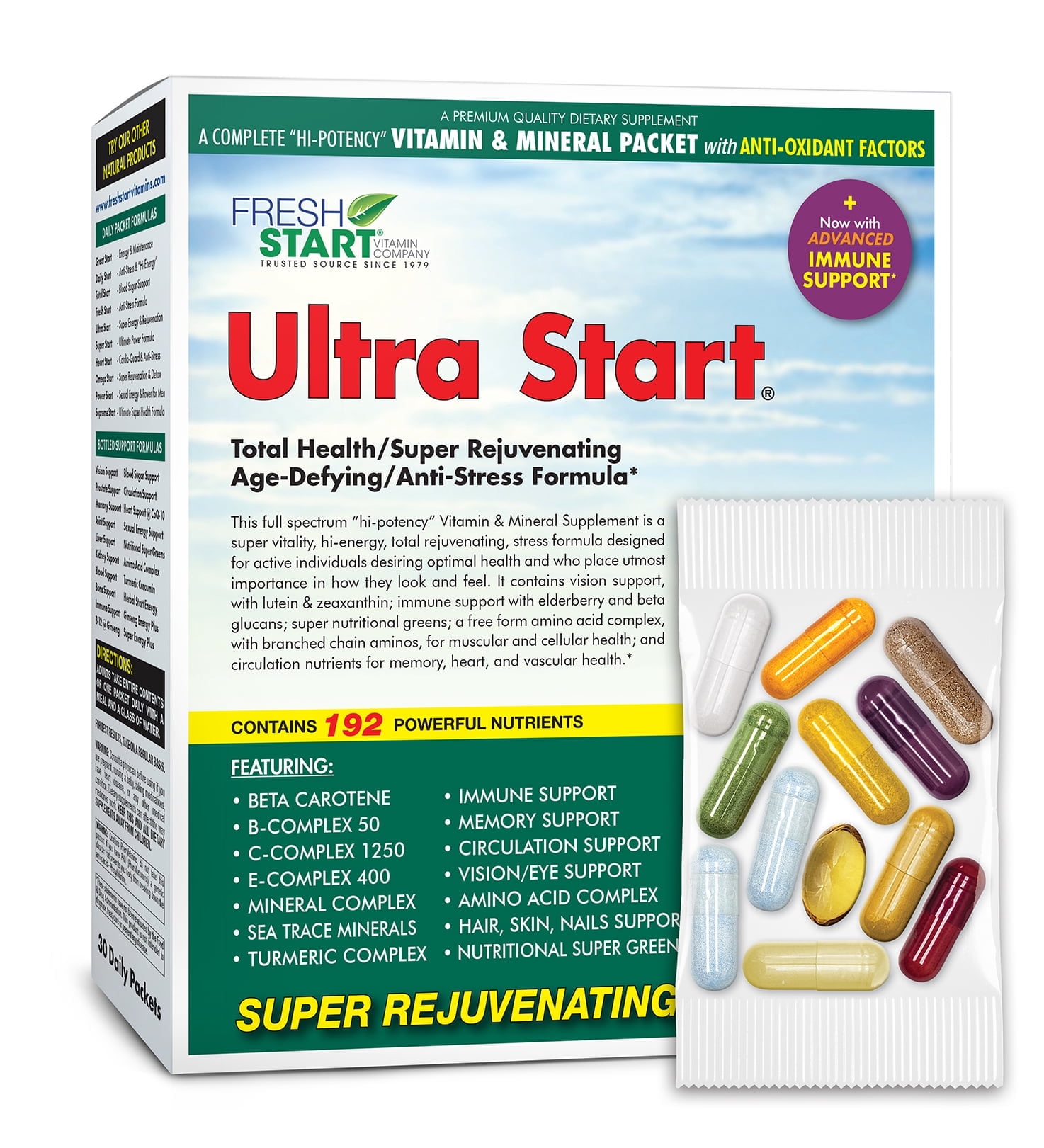 Ultra Start - Complete Daily Vitamin Pack - Anti-Aging, Anti-Stress, Energy, Immune Booster (30 Packets)